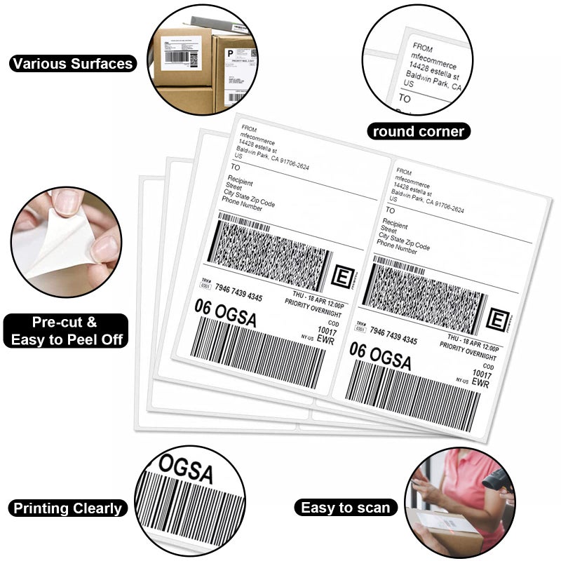 LabelMore 8.5'' x 5.5'' Half Sheet Self Adhesive Shipping Labels for Laser & Inkjet Printers - Rounded Corner - 1000 Labels - Shipping Labels 2 Per Sheet - Image 5